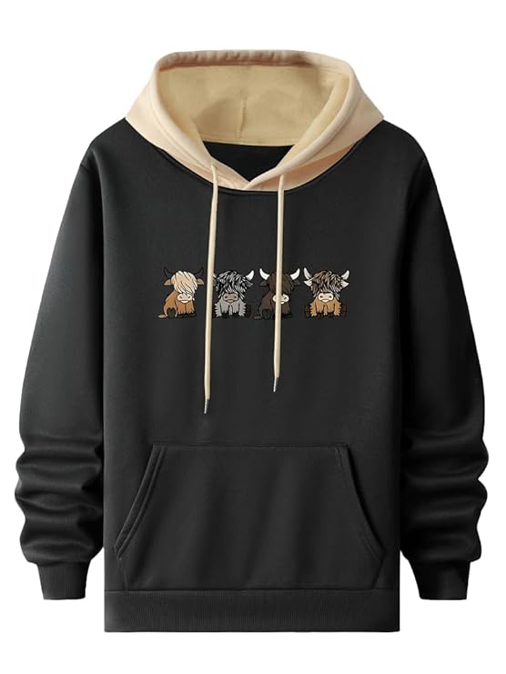 tagdo® men's casual woolen hoodie with cartoon print | hoodie for man (bull hdy 2044)